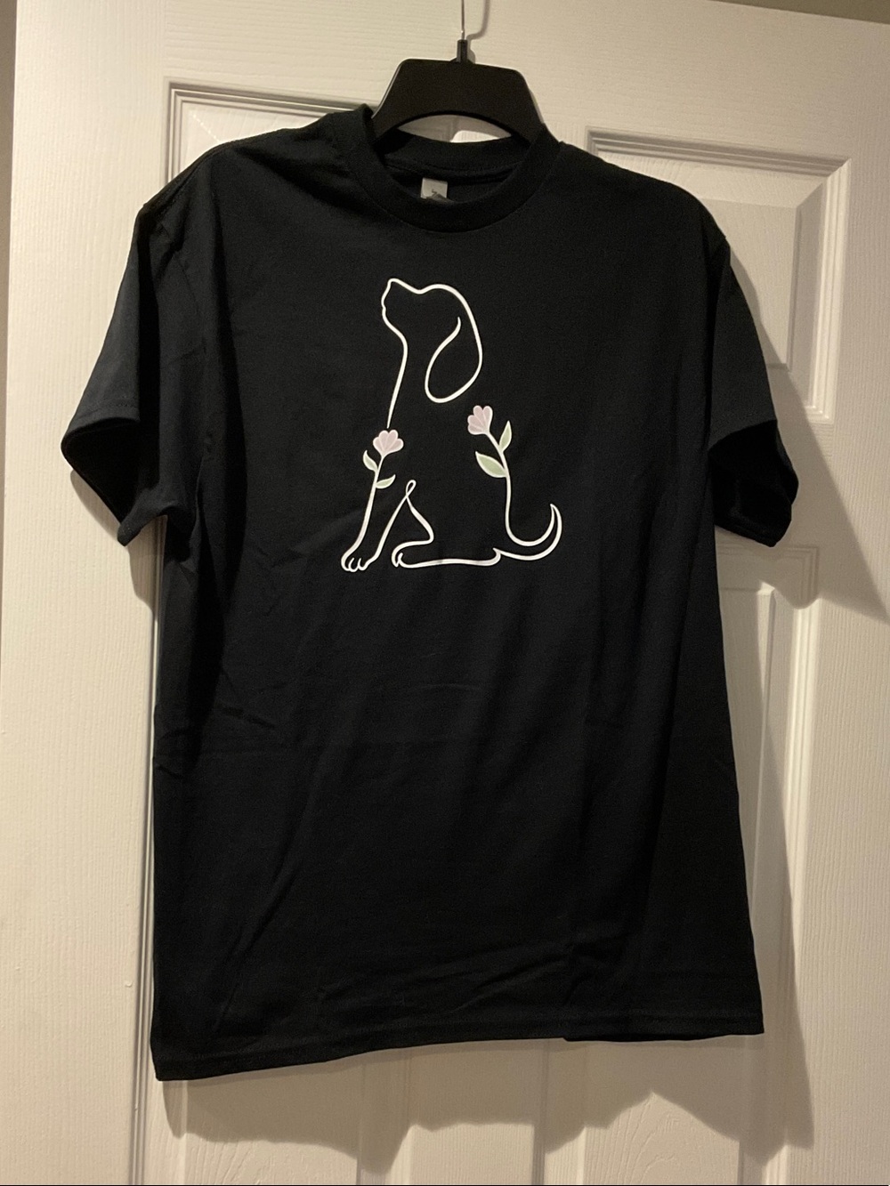 Black Dog Floral Outline T-Shirt - Pet Lover Tee